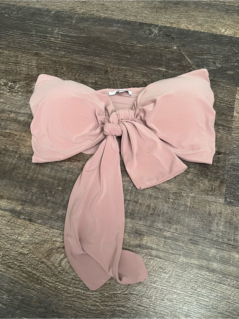 Tie-Front Strapless Crop Top in Dusty Pink